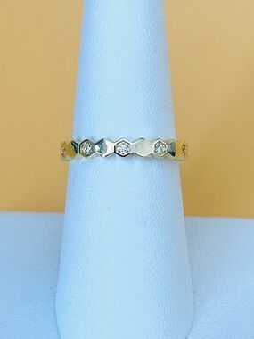 Gold plated Hexagon Ring size 7, tiny clear CZ